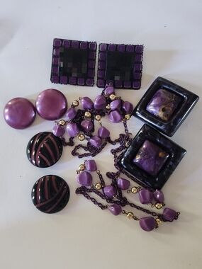 🔮 VINTAGE 1980s PURPLE & BLACK STATEMENT JEWELRY BUNDLE 🔮